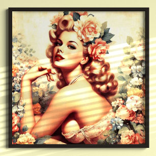 Vintage Blommigt Woman Poster