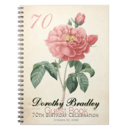 Vintage Blomming Ro 70:e födelsedagsfirandet GB Anteckningsbok Med Spiral
