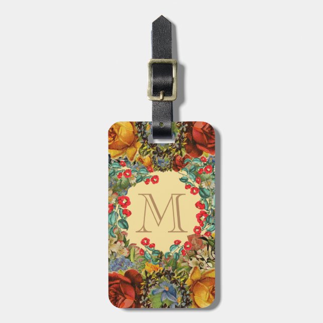 Vintage blommonogram bagagebricka (Vertikal Framsida)