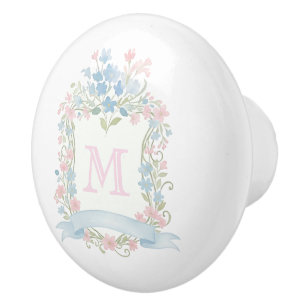 Vintage blommonogram i keramik knopp