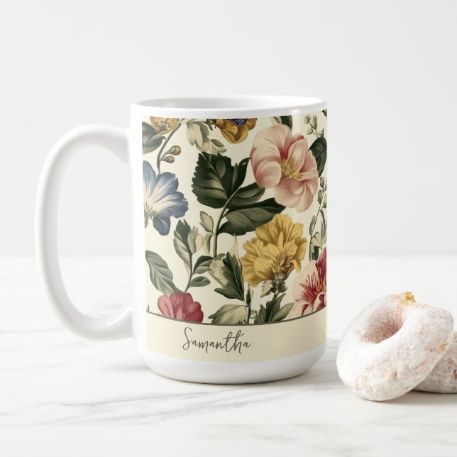 Vintage blommonogramnamn kaffemugg (Med munk)