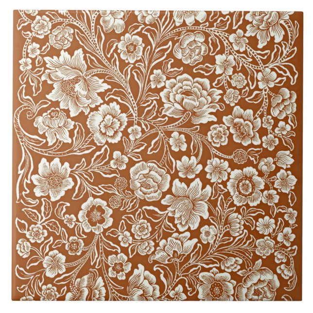Vintage Blommönster, Caramel Färg Kakelplatta (Framsidan)
