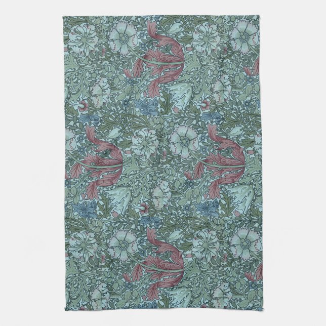 Vintage Blommönster Grönt Blue Red White Kökshandduk (Vertikal)