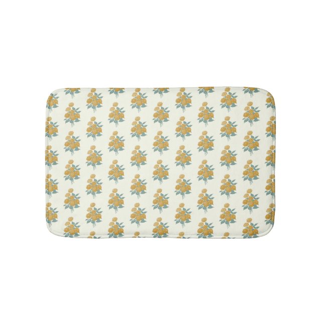 Vintage Blommönster Gult för höstsenap Badrumsmatta (Framsidan)