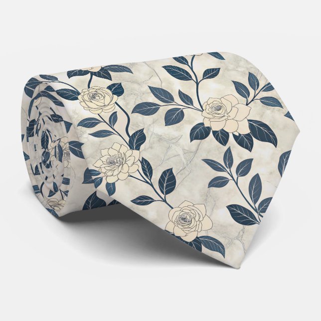 Vintage Blommönster i Blått (3) Slips (Rullad)