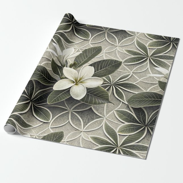 Vintage Blommönster i Blått Botaniskt Mönster (8) Presentpapper (Utrullad)