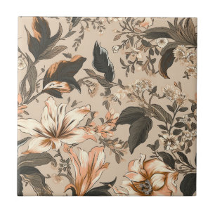 Vintage Blommönster keramik Tile Kakelplatta