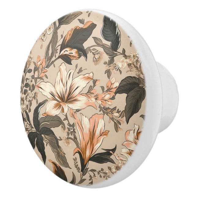 Vintage Blommönster keramisk knopp (Höger)