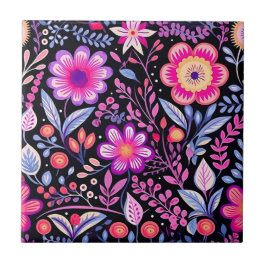 Vintage Blommönster Lila blommor Shabby chic Kakelplatta