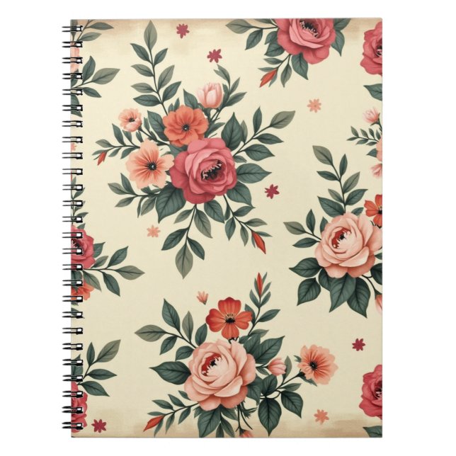 Vintage blommönster med klassisk elegans anteckningsbok (Framsidan)