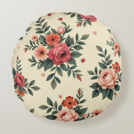 Vintage blommönster med klassisk elegans rund kudde