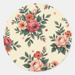 Vintage blommönster med klassisk elegans runt klistermärke