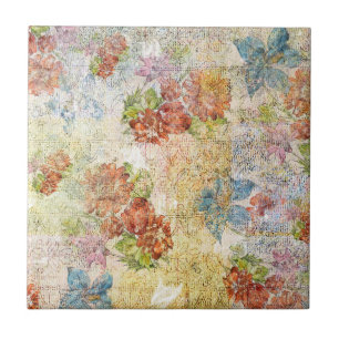 Vintage blommönster med patina kakelplatta