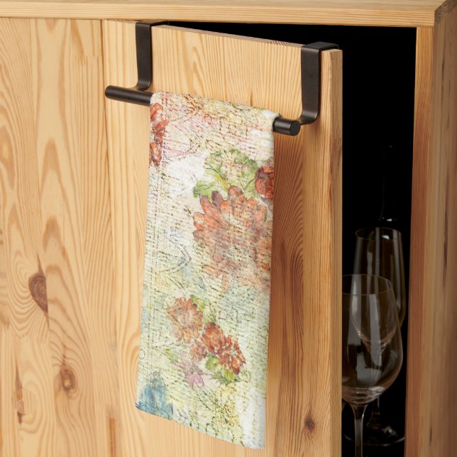 Vintage blommönster med patina kökshandduk (Thirds Fold)