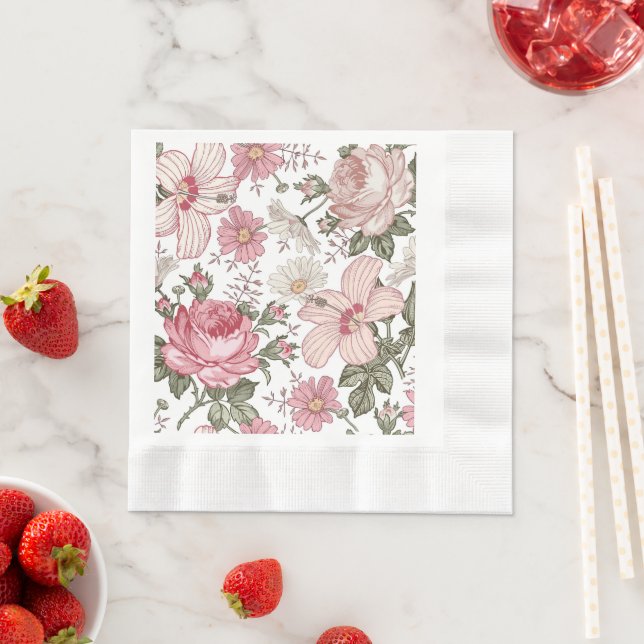 Vintage blommönster med rosor pappersservett (Insitu)
