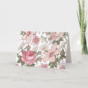 Vintage blommönster med rosor tack kort