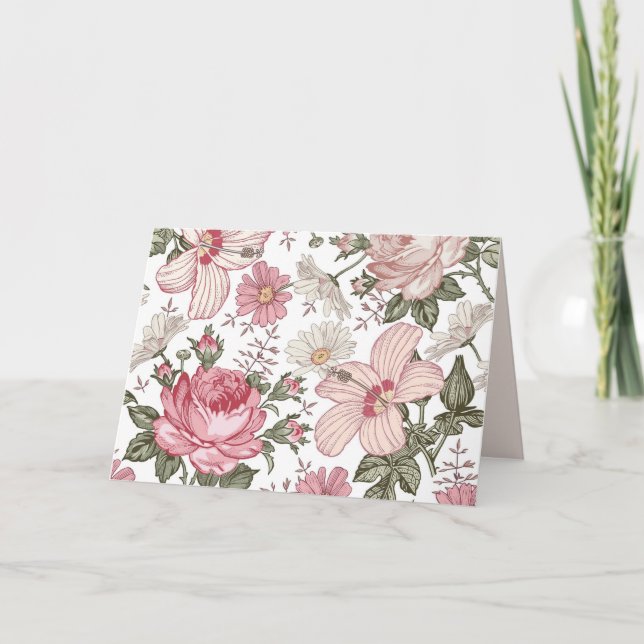 Vintage blommönster med rosor tack kort (Framsida)