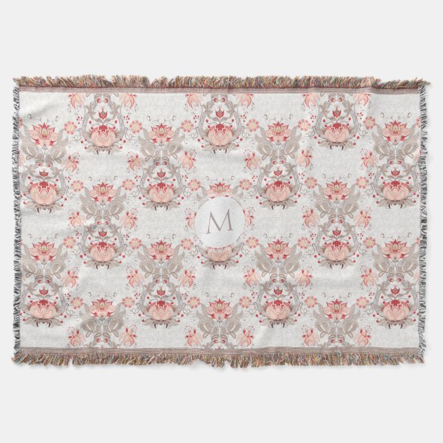 Vintage Blommönster Monogram T Blanket Mysfilt (Framsidan)