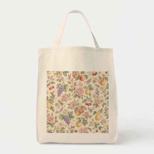 Vintage blommönster och fruktmönster tygkasse (Framsidan)