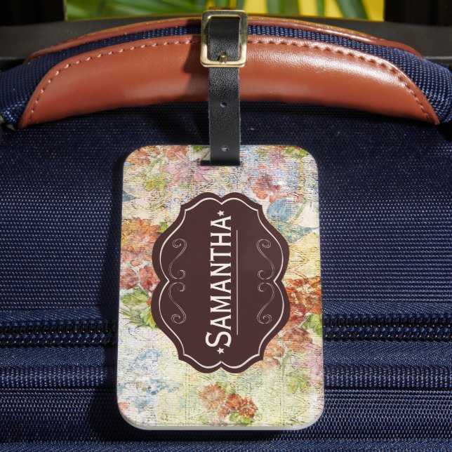 Vintage Blommönster Personanpassad Bagagebricka (Framsida Insitu 2)
