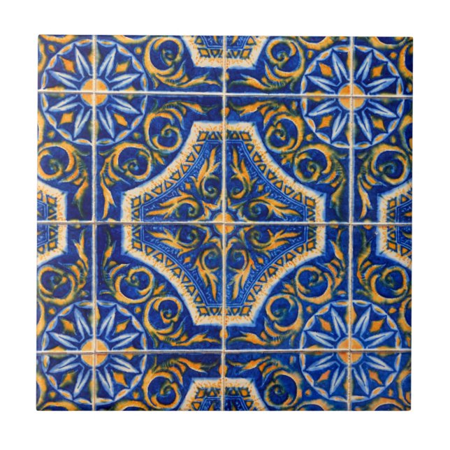 Vintage Blommönster Portugisisk Kakelplatta (Framsidan)
