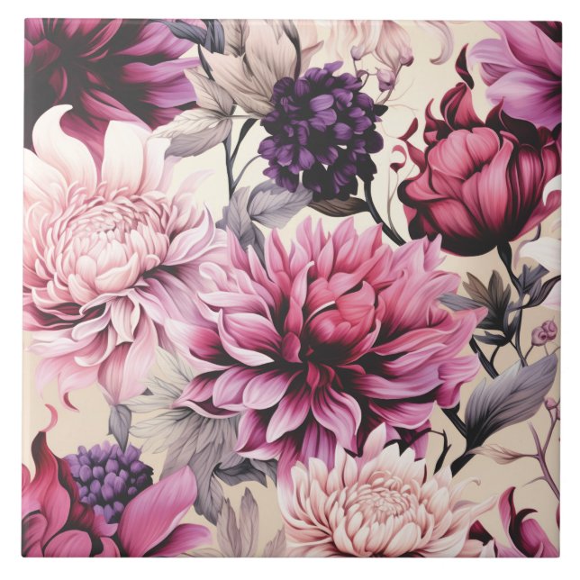 Vintage blommönster rosa mönster kakelplatta (Framsidan)