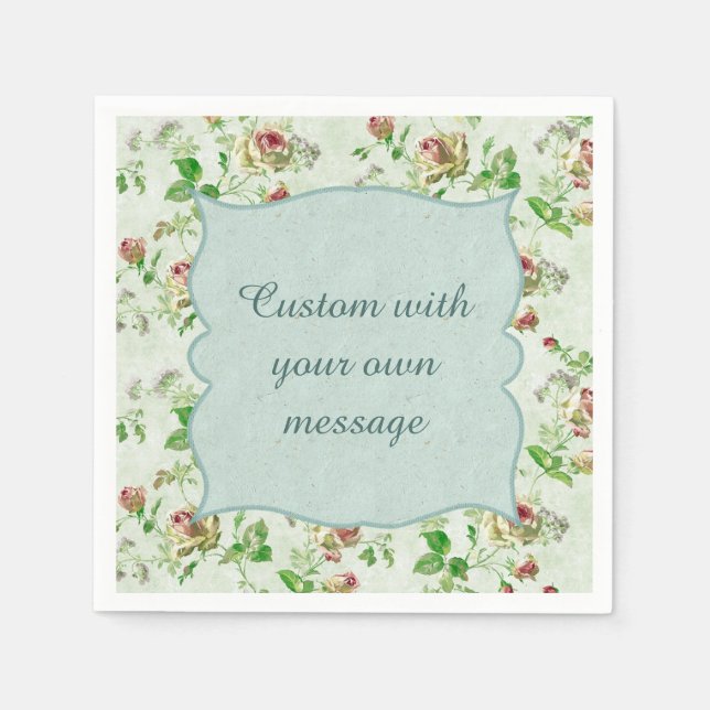 Vintage Blommönster Rosa ros Anpassningsbar  Messa Pappersservett (Framsidan)