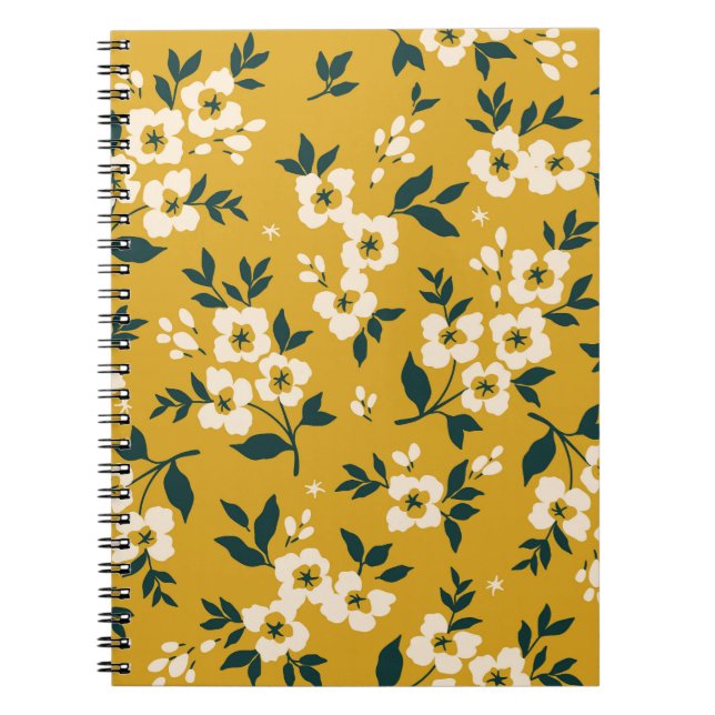 Vintage blommönster, små vita blommor. anteckningsbok (Framsidan)