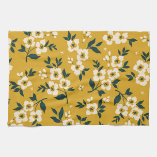 Vintage blommönster, små vita blommor. kökshandduk