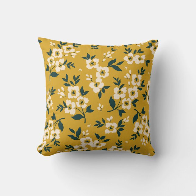 Vintage blommönster, små vita blommor. kudde (Framsida)