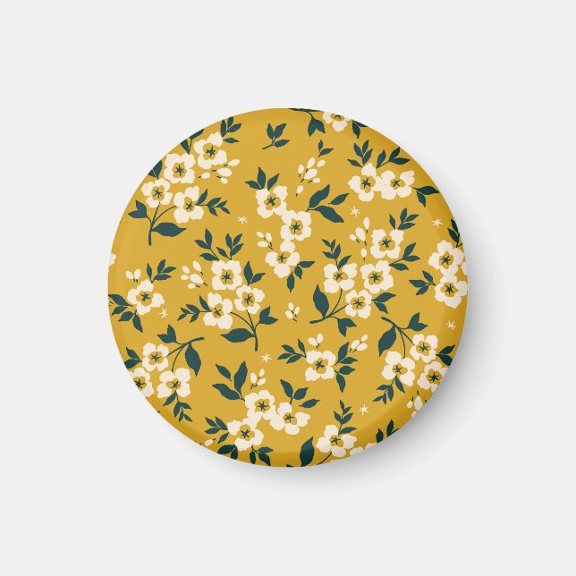 Vintage blommönster, små vita blommor. magnet (Framsidan)