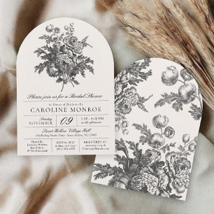 Vintage Blommönster Svart & Elfenbensvitt Elegant  Inbjudningar