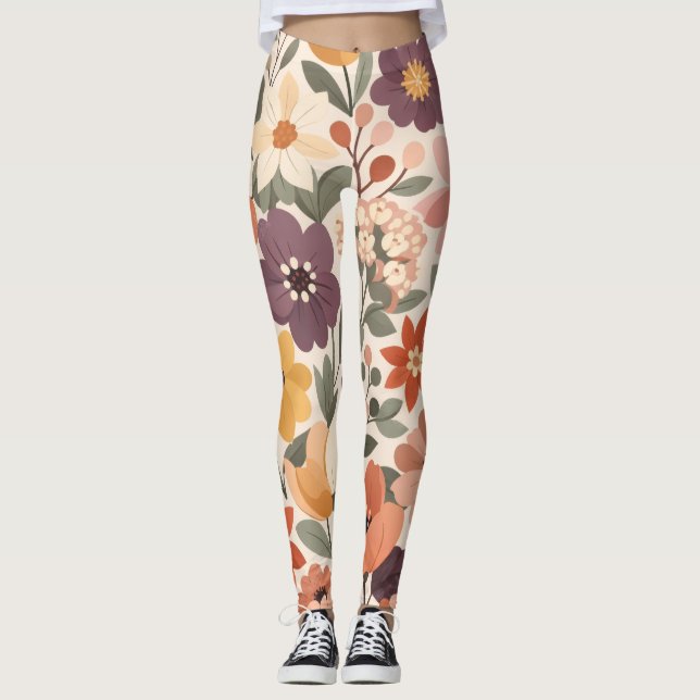 Vintage blommönster tryckta leggings  (Framsida)