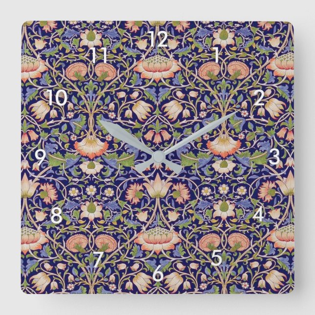Vintage Blommönster, William Morris Fyrkantig Klocka (Framsida)