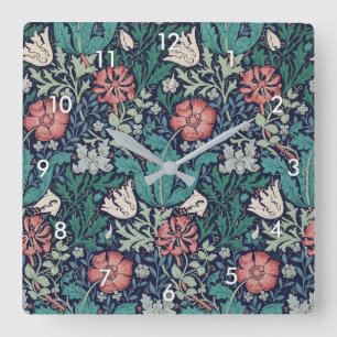 Vintage Blommönster, William Morris Fyrkantig Klocka