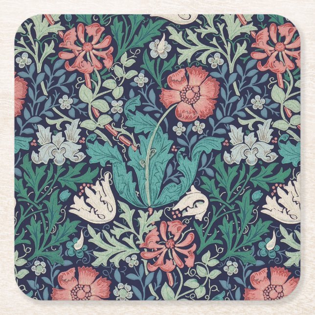Vintage Blommönster, William Morris Underlägg Papper Kvadrat (Framsidan)