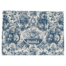 Vintage Blommönstrad Blå Damask Toile Monogram