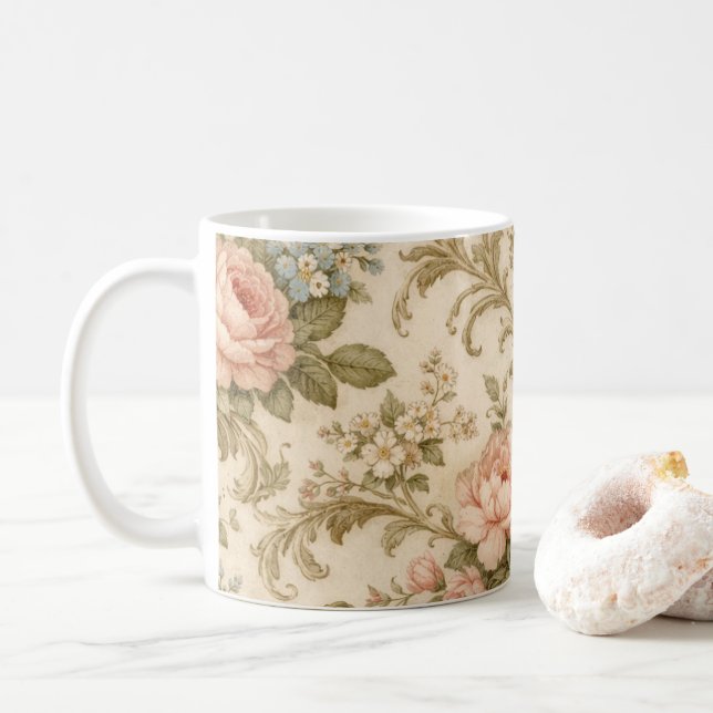 Vintage Blommönstrat Tapet  Kaffemugg (Med munk)