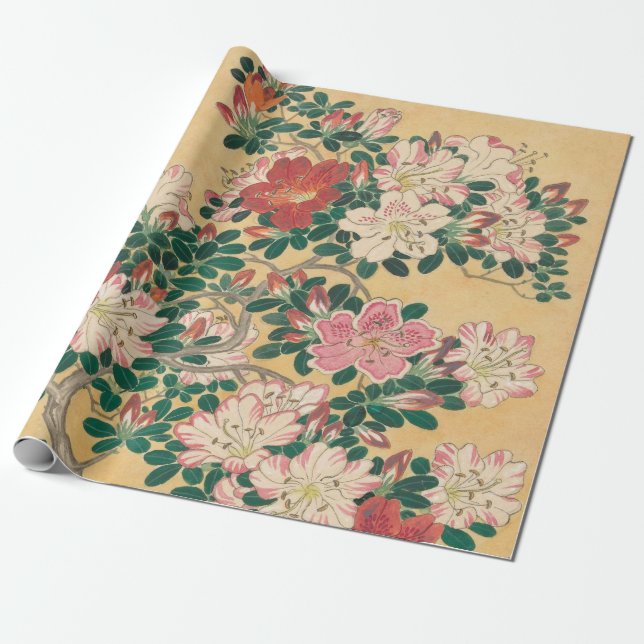 Vintage Blommor Azalea japanska målning Presentpapper (Utrullad)