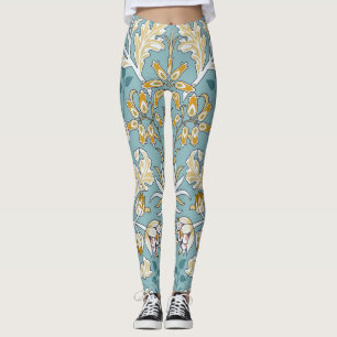 Vintage blommor, blad, sömlös ljusblå prick leggings