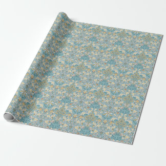 Vintage blommor, blad, sömlös ljusblå prick presentpapper
