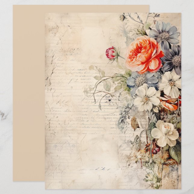 Vintage blommor Collage 1 (Fram/baksida)