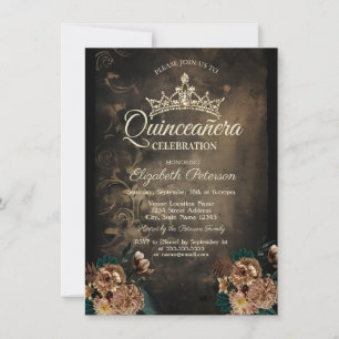 Vintage blommor Damaskus mörk gotisk Quinceañera  Inbjudningar