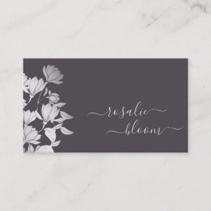 Vintage Blommor Enkelt Blommönster Mörk Grått Visitkort