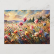 Vintage blommor Fält Natur Scen Impressionist