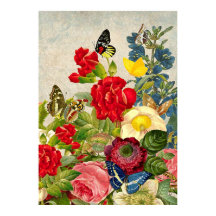 Vintage Blommor & Fjärilar Värde Poster Papper