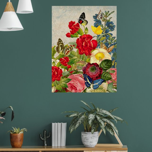 Vintage Blommor & Fjärilar Värde Poster Papper (Vardagsrum 1)