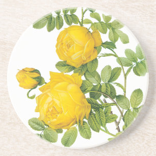 Vintage blommor, gula rosor av Redoute Underlägg Sandsten