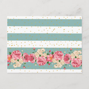 Vintage blommor guld faux glitter dots rand vykort