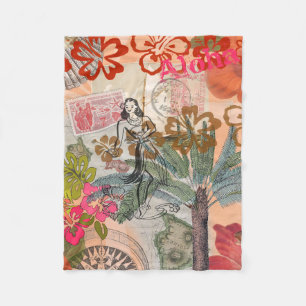 Vintage blommor Hula Färgrik Hawaiian Tropisk Fleecefilt